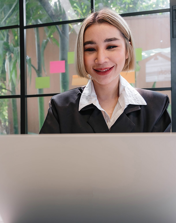 Woman in interview smiling